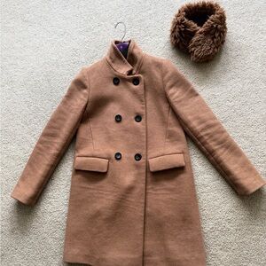 Ann Taylor Tan Double-Breasted Pea Coat